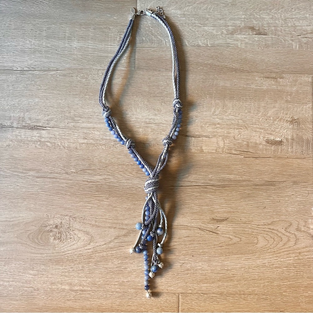 Chico’s Blue & Silver Beads‎ & Ropes Necklace Triple Strand